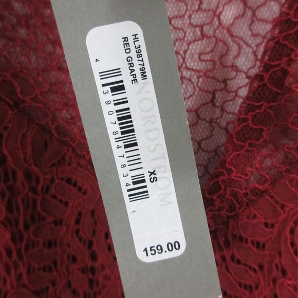 Chelsea 28 Red Grape Lace Dress XS Cap Sleeve V-Neck Ruffles in Burgundy $159 - Picture 6 of 7